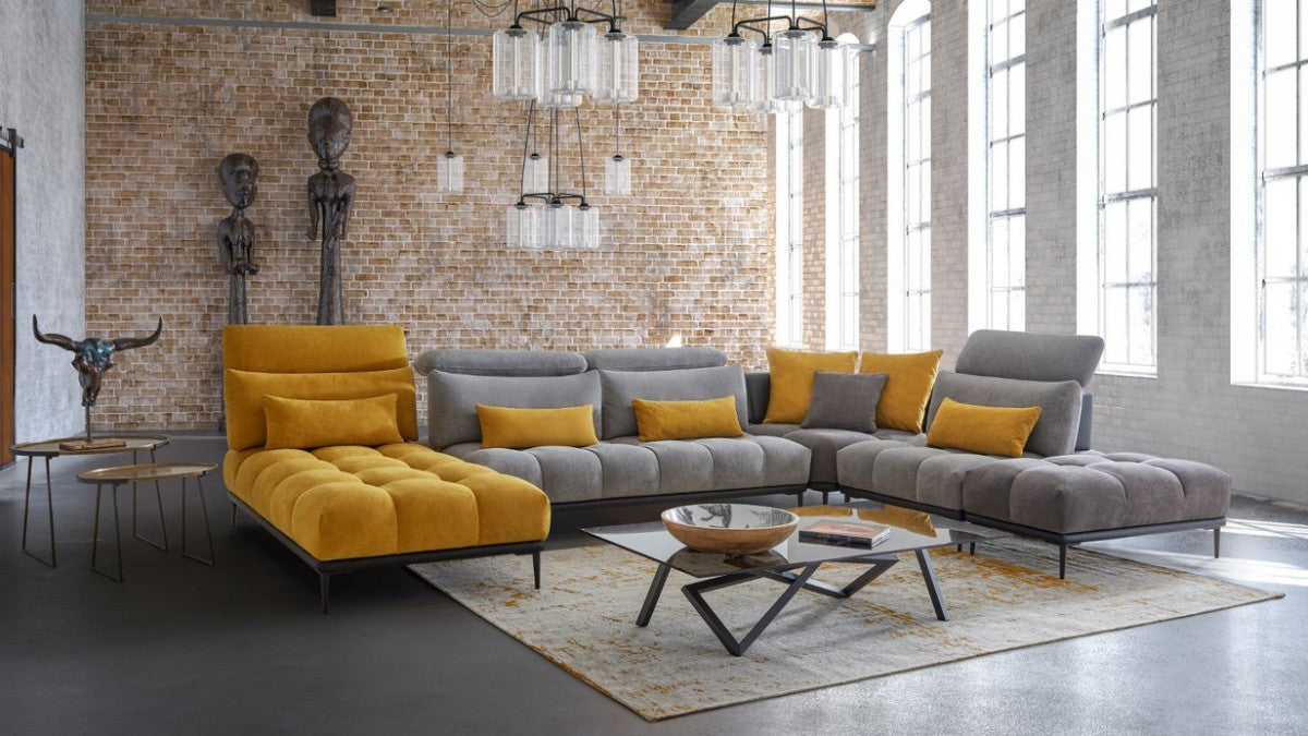 Savid - Italian Modern Grey & Yellow Fabric Modular Sectional Sofa