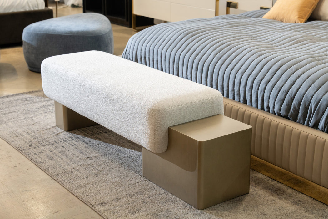 Triumph - Contemporary Off-White Fabric + Antique Brass Bench