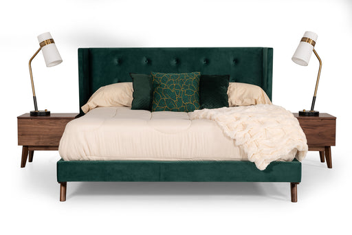 Eastern King Durango Modern Green Fabric & Walnut Bed