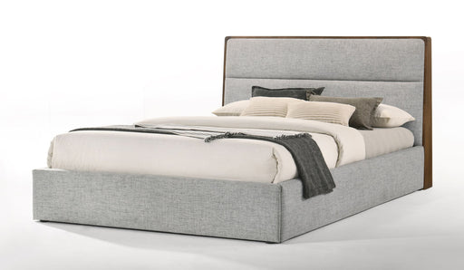 Dustin - QueenModern Grey Fabric & Walnut Trimmed Bed