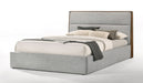 Dustin - Eastern King Modern Grey Fabric & Walnut Trimmed Bed