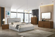 Dustin - Eastern King Modern Grey Fabric & Walnut Trimmed Bed