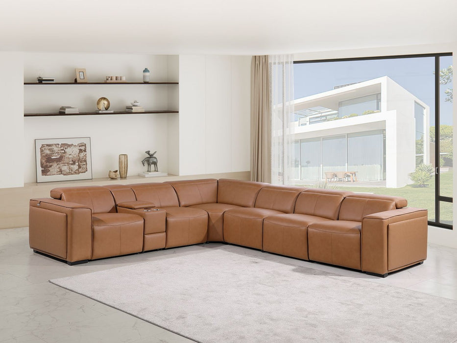 1224 Sectional - Cognac 7pc-4pwr