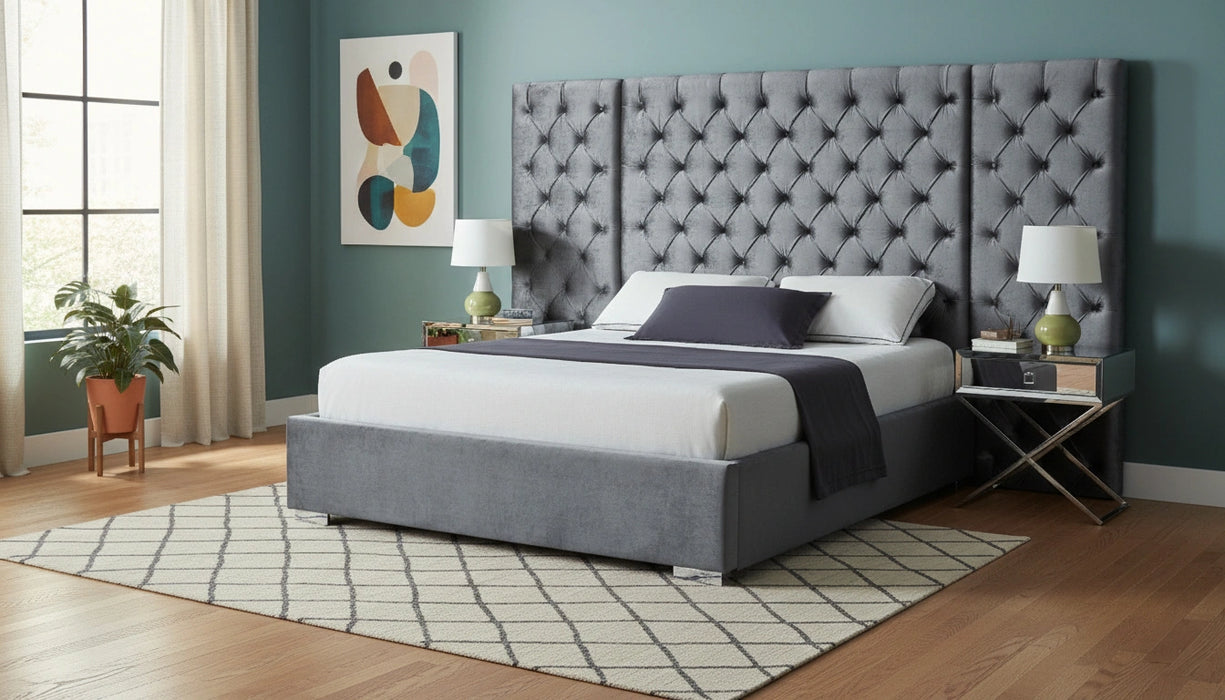 Grande Grey Velvet King Bed (3 Boxes)