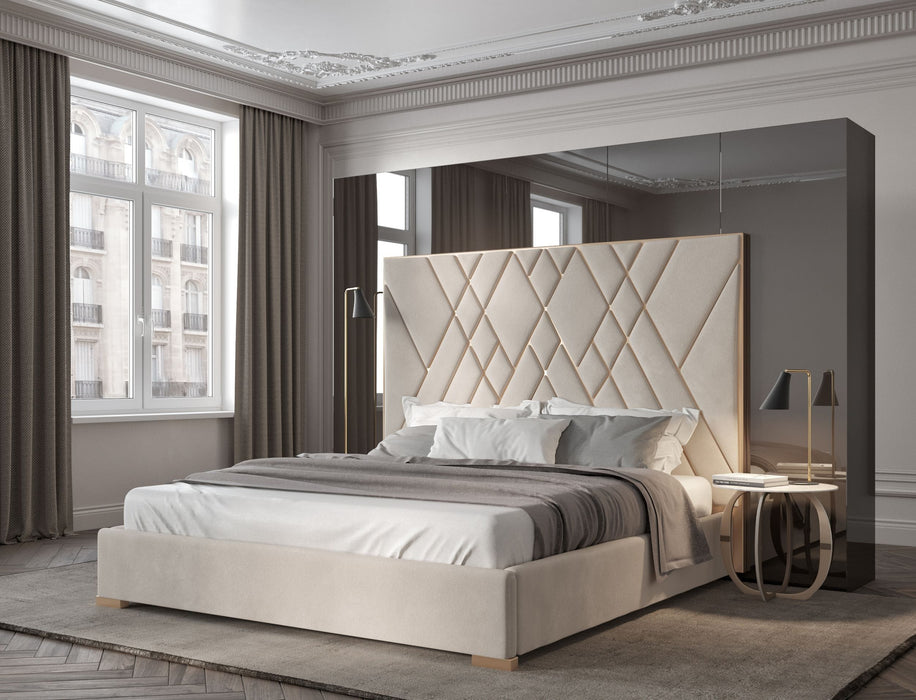 Eldora - Queen Glam Beige Velvet and Brushed Brass Bed