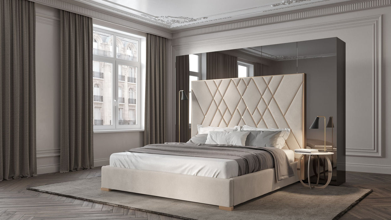 Eldora - Queen Glam Beige Velvet and Brushed Brass Bed