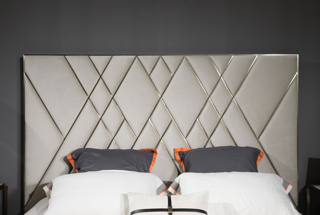 Eldora - Glam Beige Velvet and Brushed Brass Bed