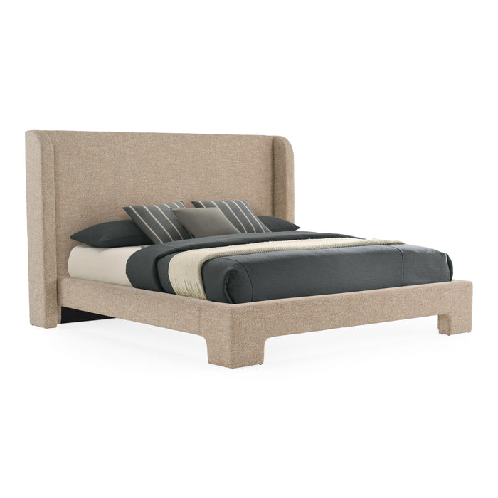 Emilio + Roma - Modern Beige Fabric + Walnut 4-Piece Bedroom Set