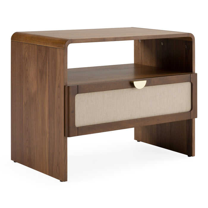 Harris + Emilio - Modern Brown Fabric + Burlap + Walnut 4-Piece Bedroom Set