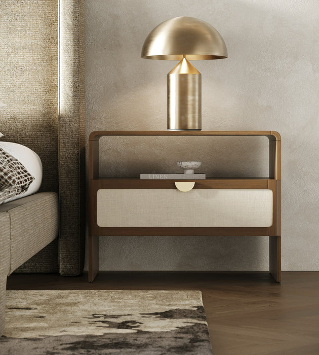 Emilio - Modern Beige Fabric + Burlap + Walnut 4-Piece Bedroom Set