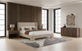 Emilio + Roma - Modern Beige Fabric + Walnut 4-Piece Bedroom Set