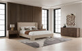 Queen Emilio + Roma - Modern Beige Fabric + Walnut 4-Piece Bedroom Set