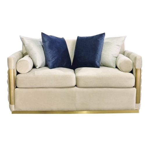 Tenaya Modern Beige Fabric & Gold Loveseat Sofa