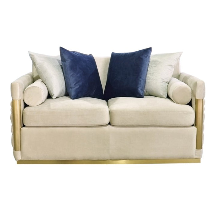 Tenaya Modern Beige Fabric & Gold Loveseat Sofa