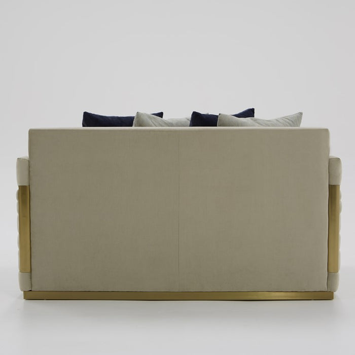 Tenaya Modern Beige Fabric & Gold Loveseat Sofa