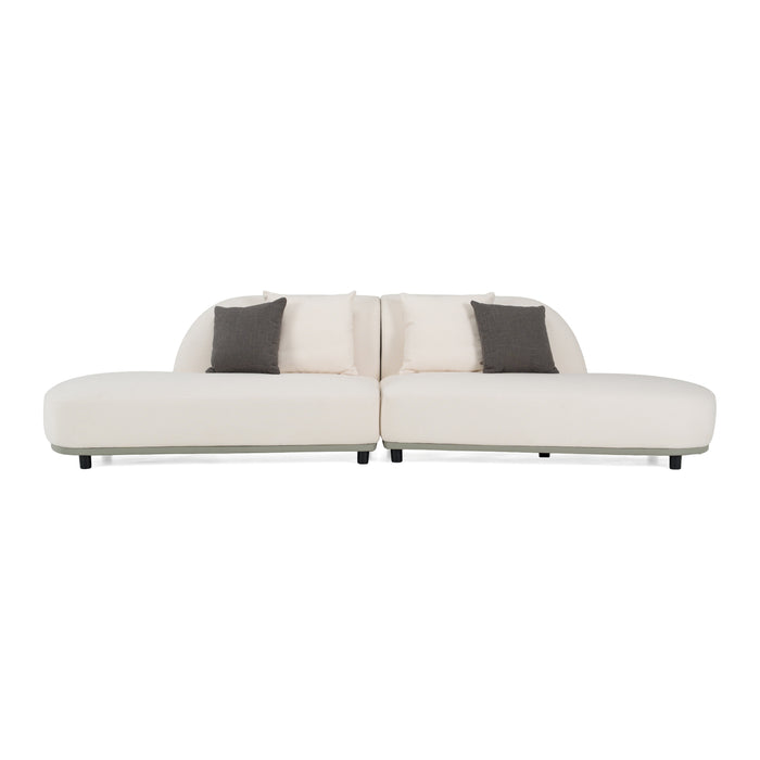 Falcone - Contemporary Off-White + Grey Bonded Leather Curved Sectional Sofa