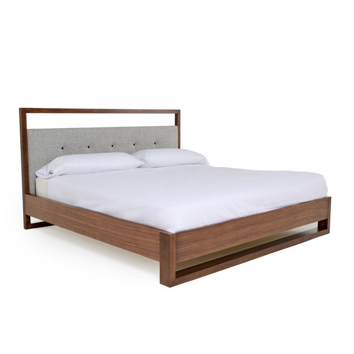 Falcor - Modern Grey Fabric & Walnut Veneer Bed