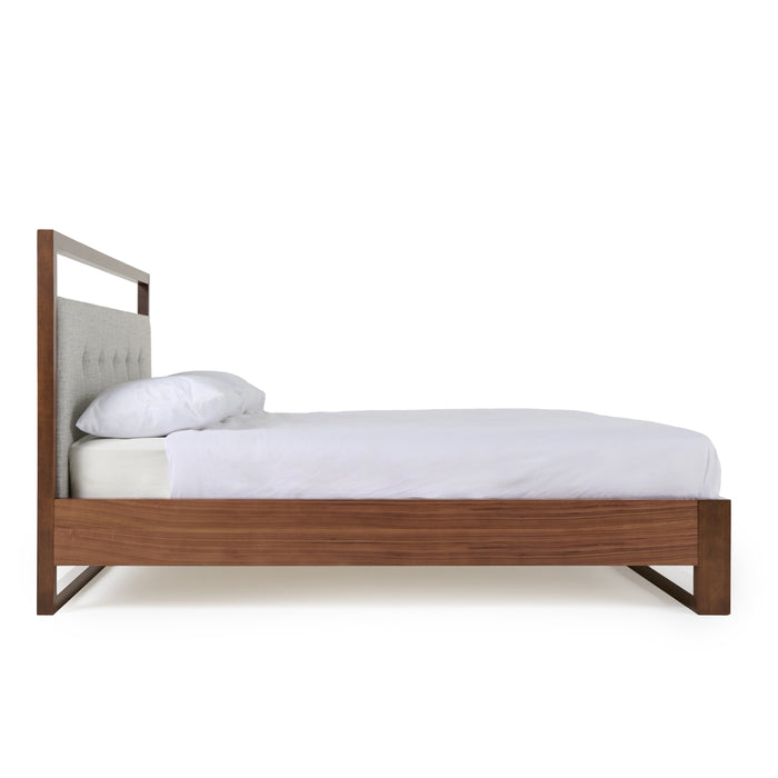 Queen Falcor - Modern Grey Fabric & Walnut Veneer Bed