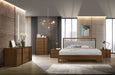 Queen Falcor - Modern Grey Fabric & Walnut Veneer Bed