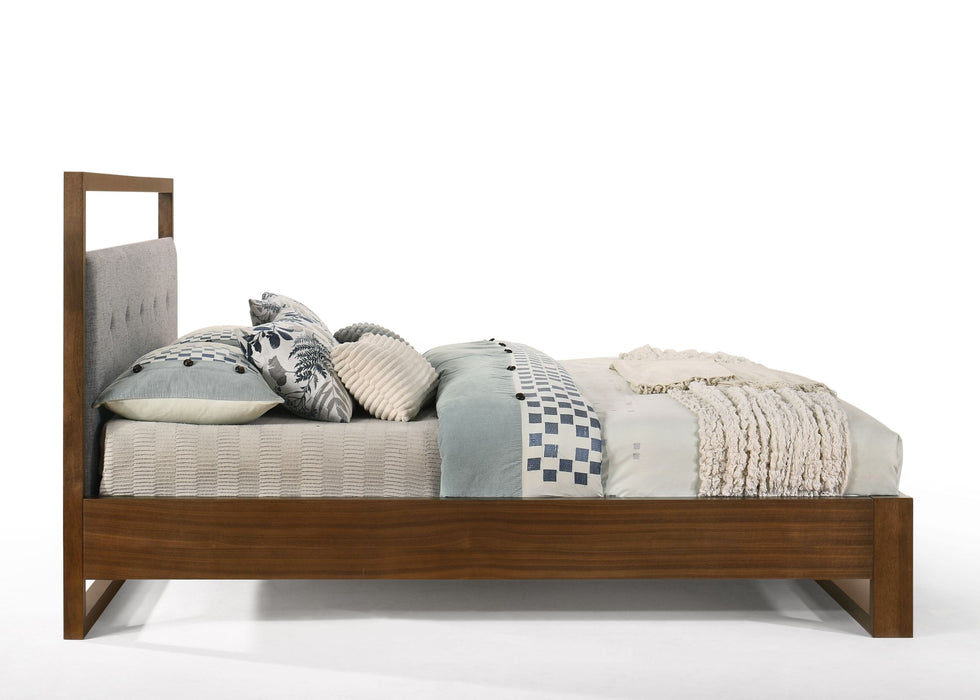 Eastern King Falcor - Modern Grey Fabric & Walnut Veneer Bed