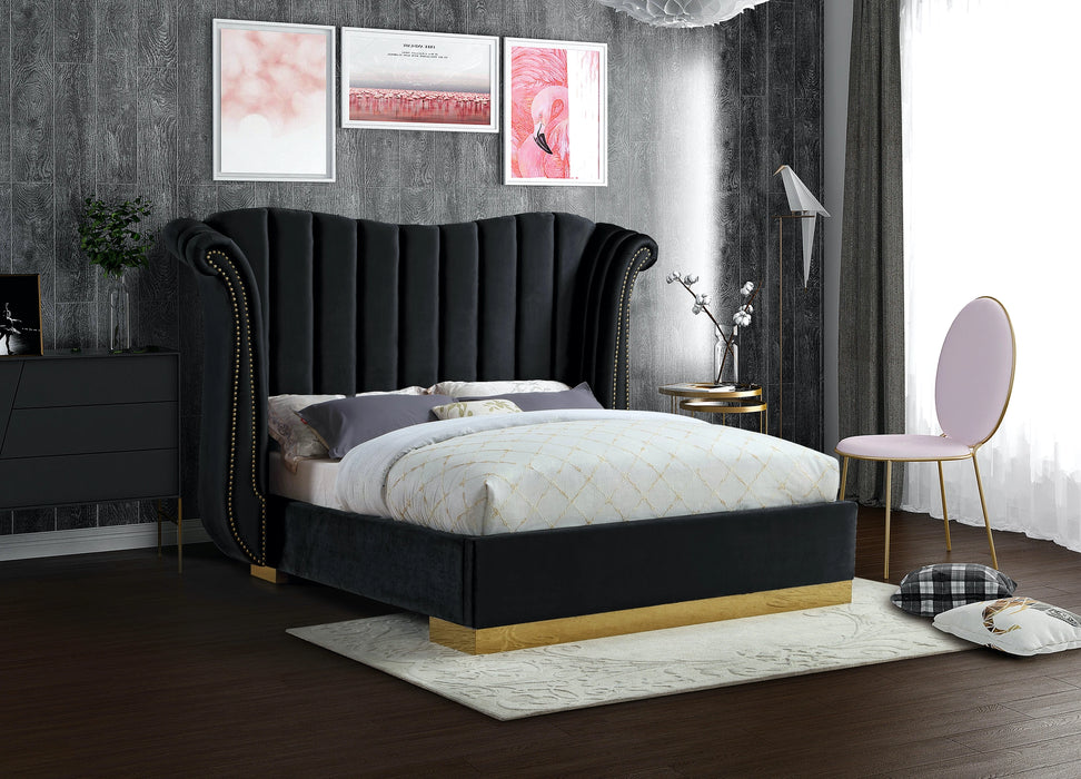 Flora Black Velvet King Bed (3 Boxes)