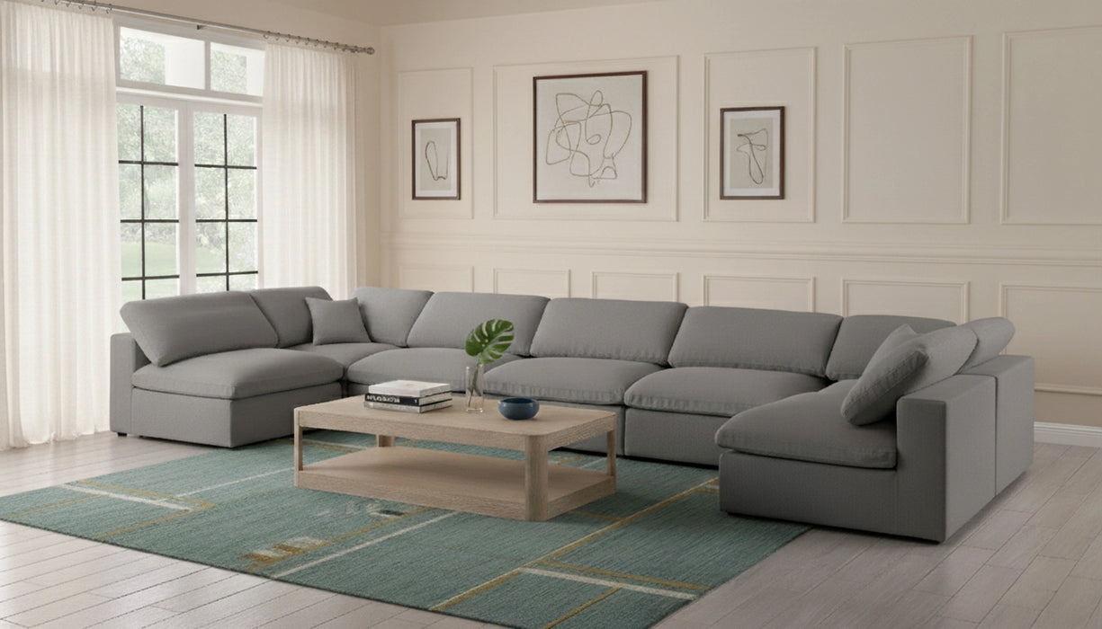 Serene Grey Linen Fabric Deluxe Cloud Modular Sectional