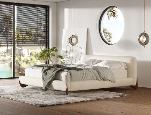 Fleury - Contemporary Cream Fabric and Walnut Bed-queen