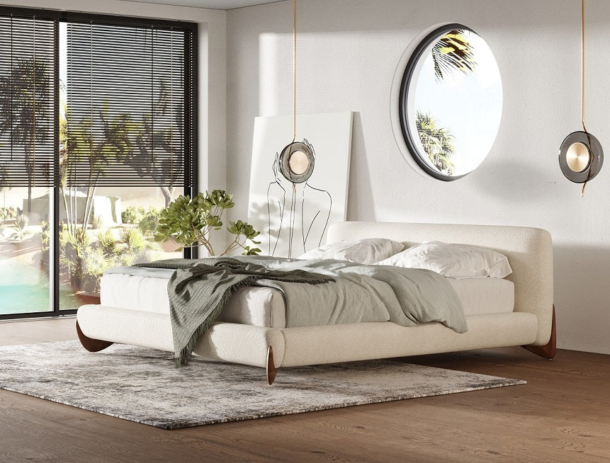 Fleury - Contemporary Cream Fabric and Walnut Bed-queen