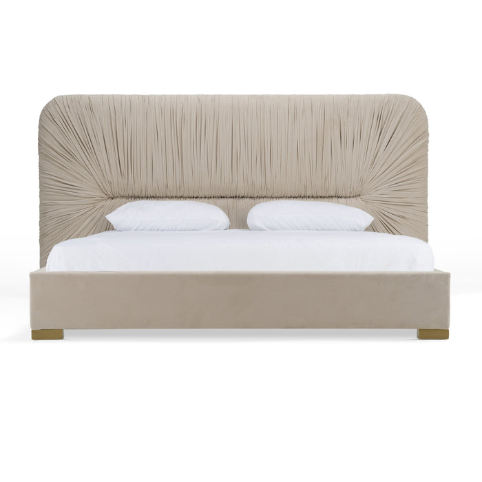 Eastern King Florence - Modern Beige Velvet + Gold Bed