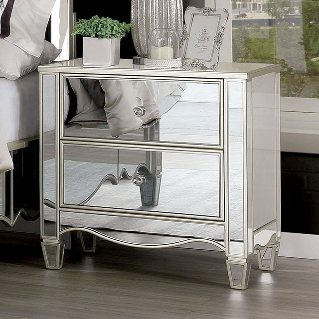 ALIORA  NIGHTSTAND - Grey Glam Night Stand | NorCal Furniture Santa Clara CA