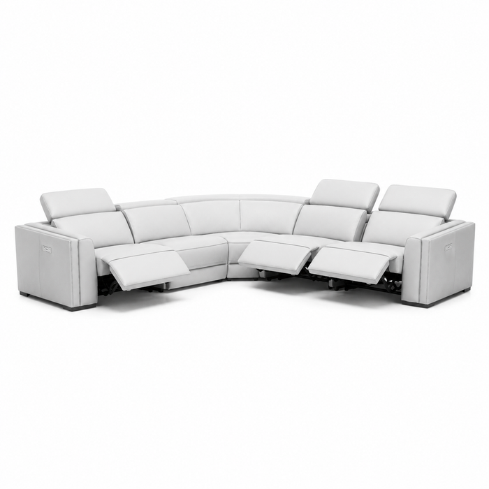 Frazier - Modern White Leather Sectional Sofa with 3 Recliners