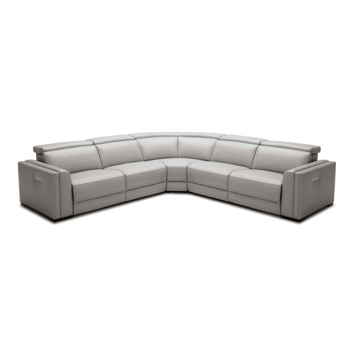 Frazier - Modern Light Grey Leather Sectional Sofa with 3 Recliners