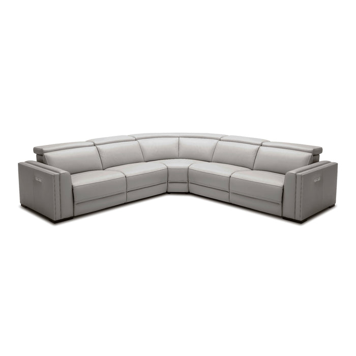 Frazier - Modern Light Grey Leather Sectional Sofa with 3 Recliners