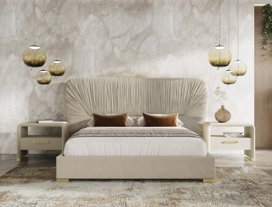 Florence - Modern Beige Velvet + Gold Bed