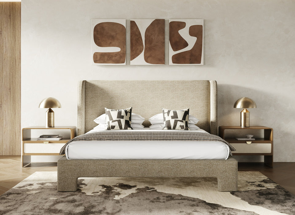 Emilio - Modern Beige Fabric Bed