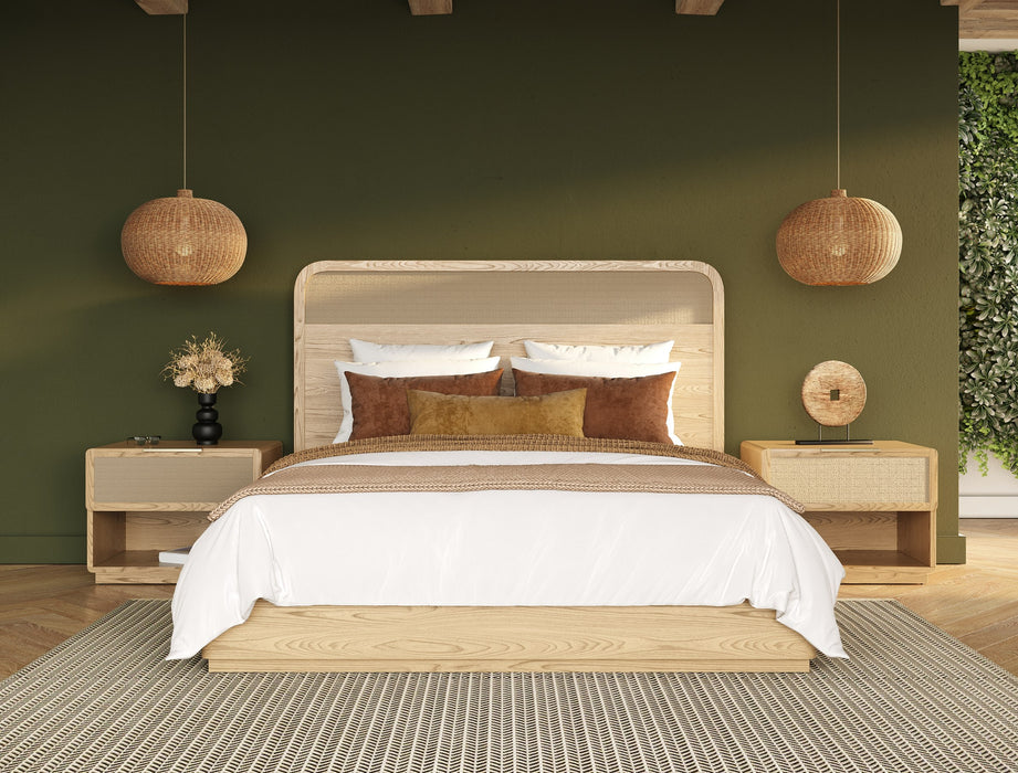 Gavin - Modern Natural Ash + Rattan Bed