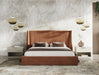 Eastern King Roma + Lago - Modern Burnt Orange Velvet + Faux Travertine Bed + Nightstands Set