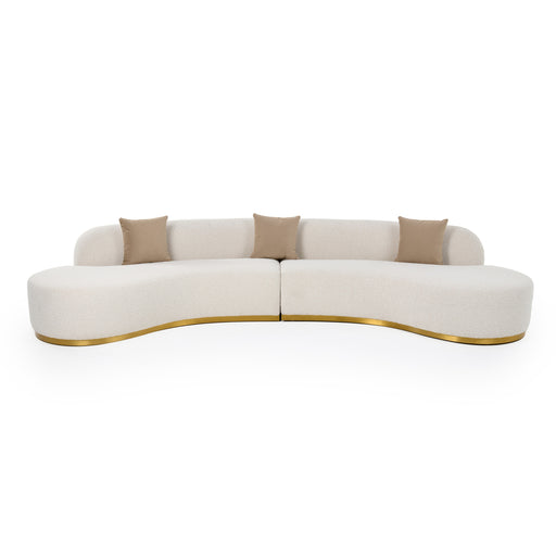 Frontier - Glam Beige Fabric Curved Sectional Sofa with Beige Pillows