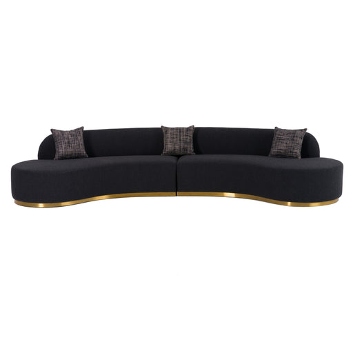 Frontier - Glam Black Fabric Curved Sectional Sofa with Grey Pillows