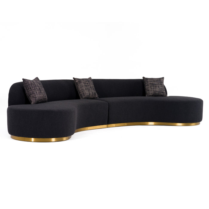 Frontier - Glam Black Fabric Curved Sectional Sofa with Grey Pillows