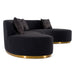 Frontier - Glam Black Fabric Curved Sectional Sofa with Grey Pillows