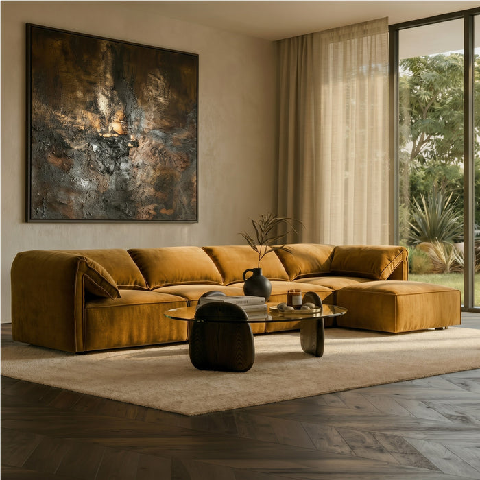 Gene - Modern Ochre Fabric 5-Piece Modular Sectional Sofa