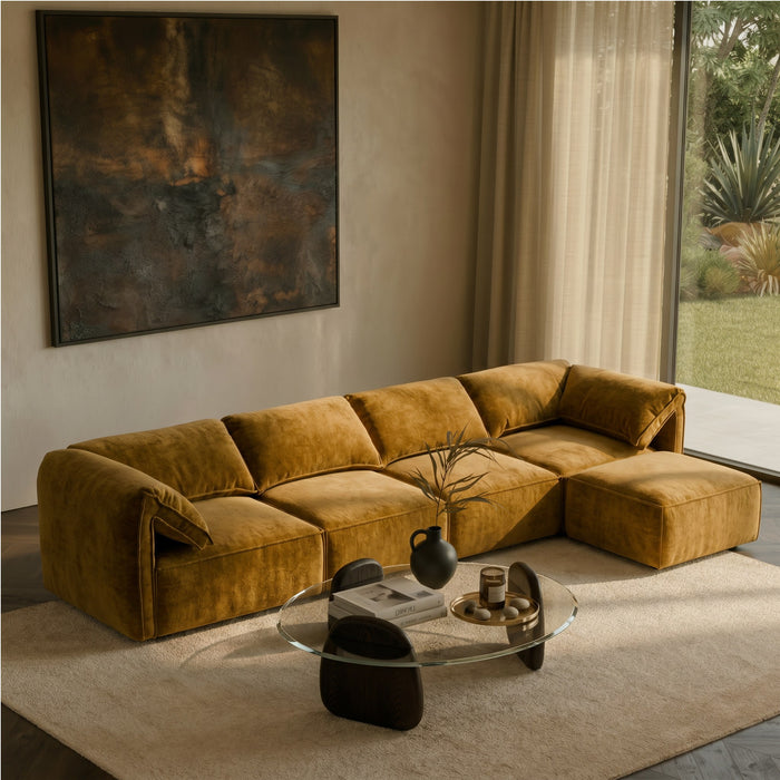 Gene - Modern Ochre Fabric Modular Corner Sectional Seat