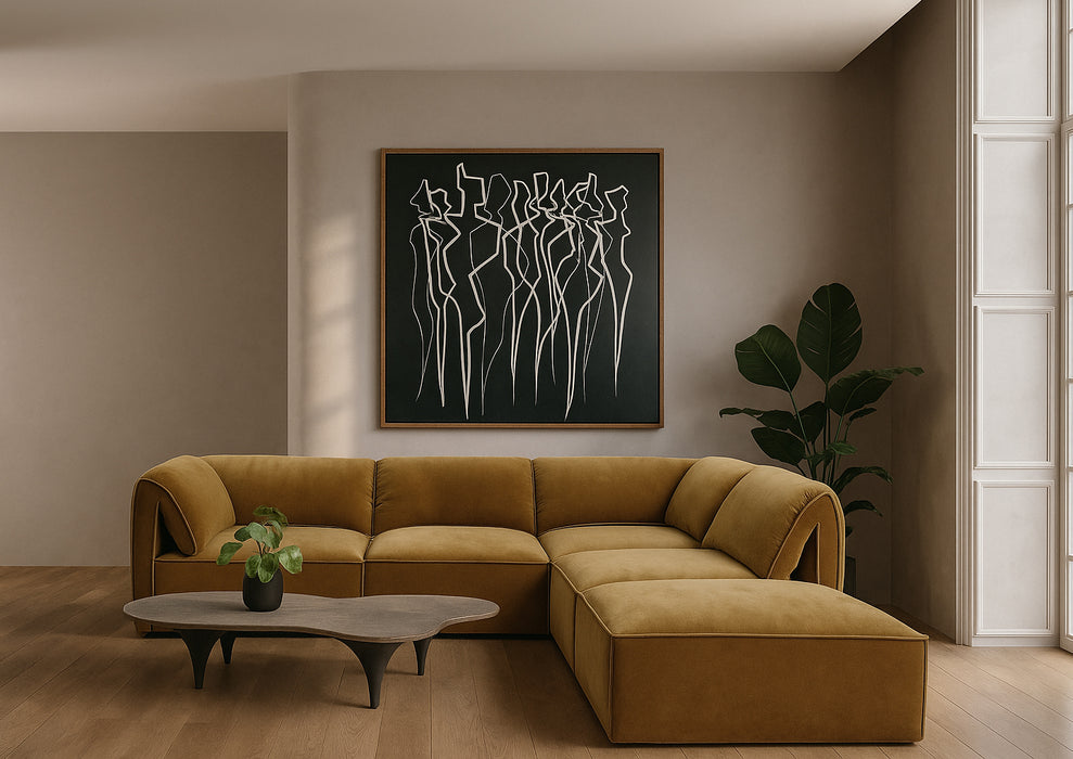Gene - Modern Ochre Fabric Modular Armless Sectional Seat