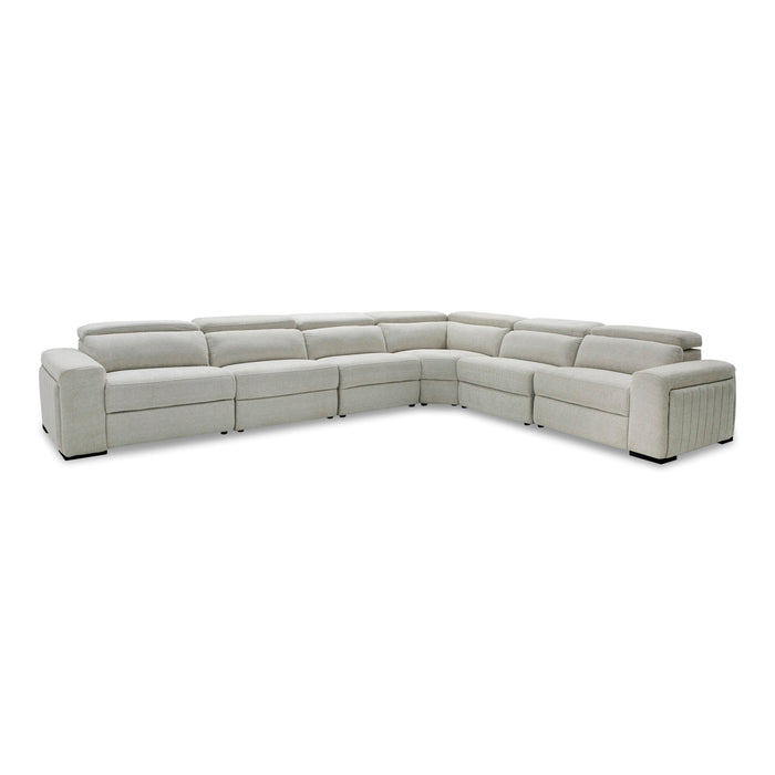 Gering - Modern Beige Fabric Sectional Sofa With 2 Power Recliners