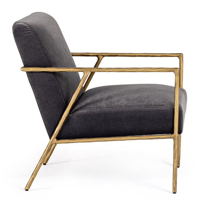 Gibbons - Modern Grey Velvet + Forged Gold Accent Chair