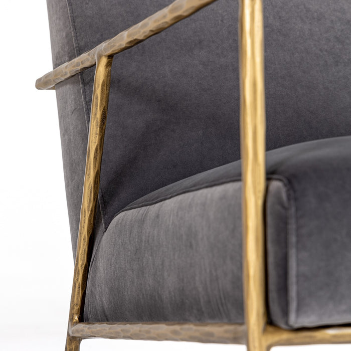 Gibbons - Modern Grey Velvet + Forged Gold Accent Chair