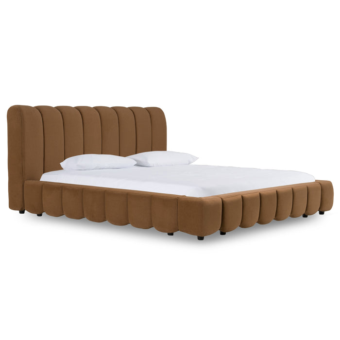 Harris + Roma - Modern Brown Fabric + Walnut 4-Piece Bedroom Set