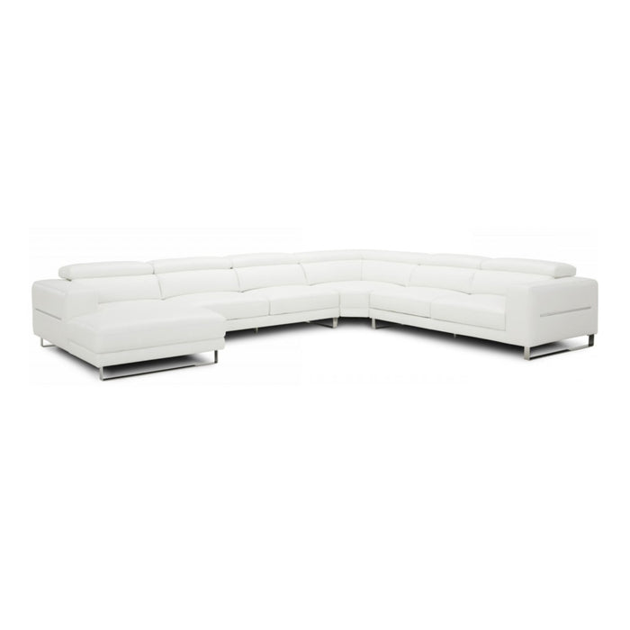 Hawkey - Contemporary White Full Leather U Shaped Left Facing Sectional Sofa