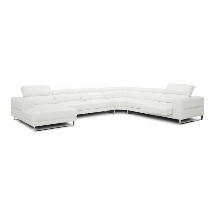 Hawkey - Contemporary White Full Leather U Shaped Left Facing Sectional Sofa